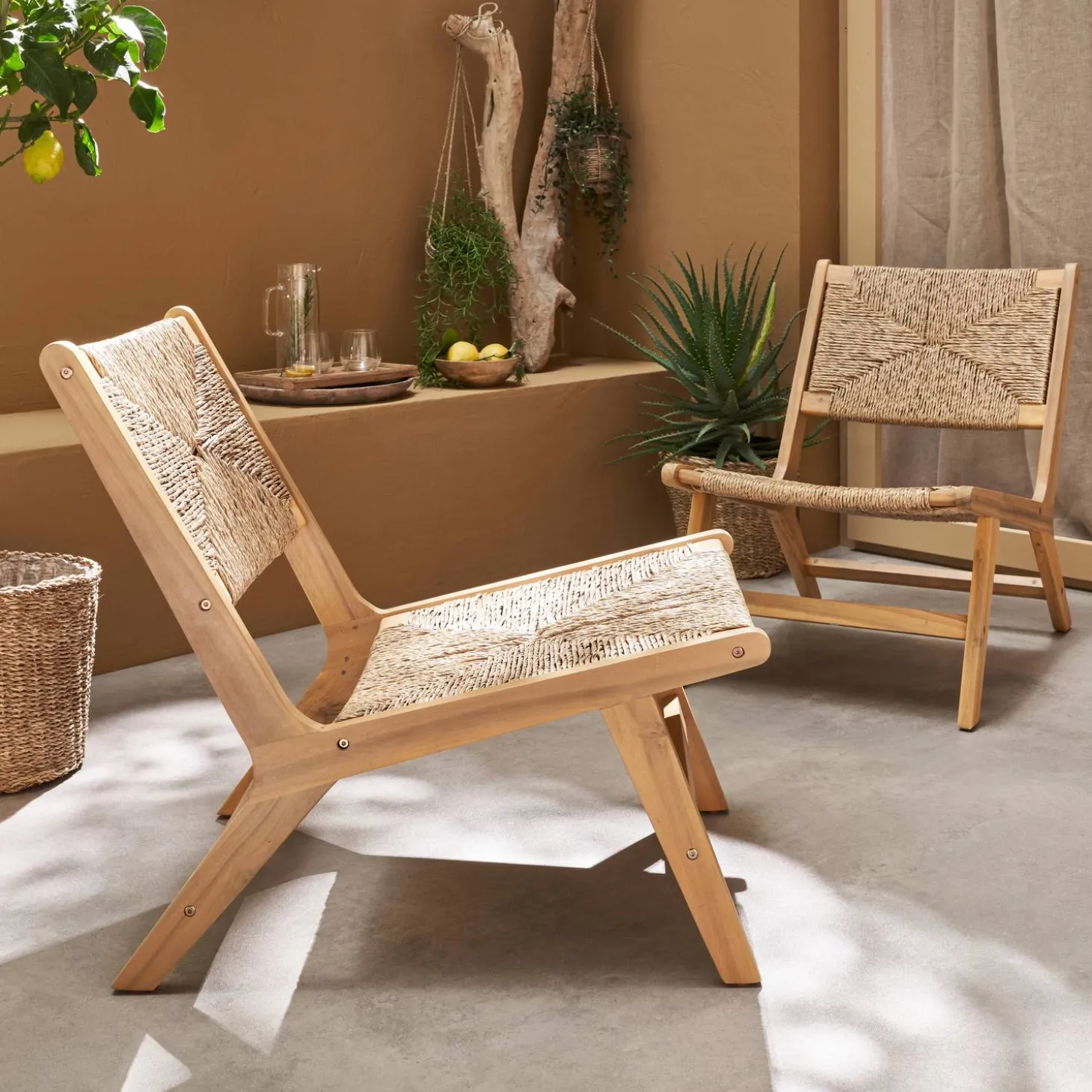 Sillón de jardín de madera y resina, set de 2