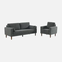 Sillón de madera de hevea y tela de chenilla