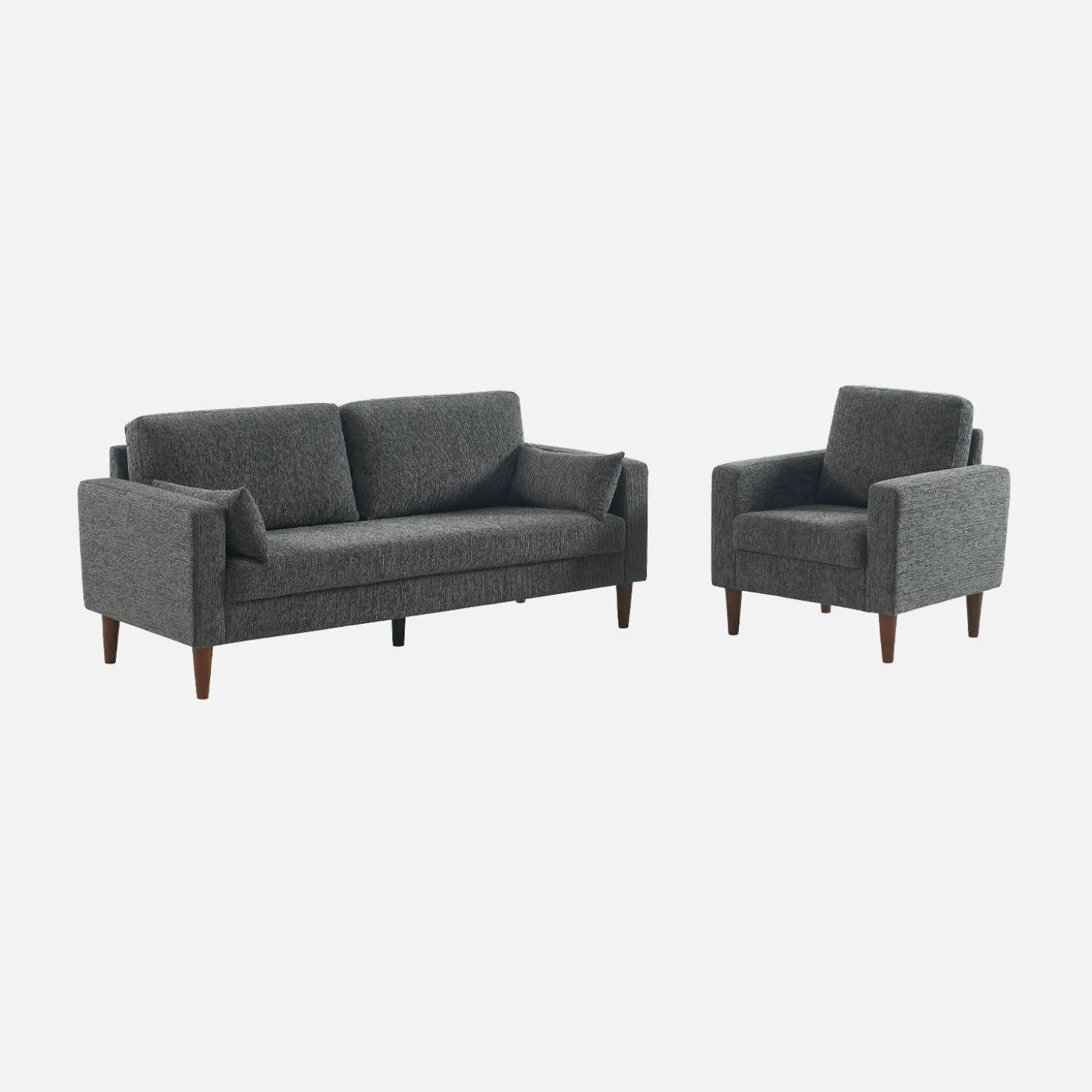 Sillón de madera de hevea y tela de chenilla