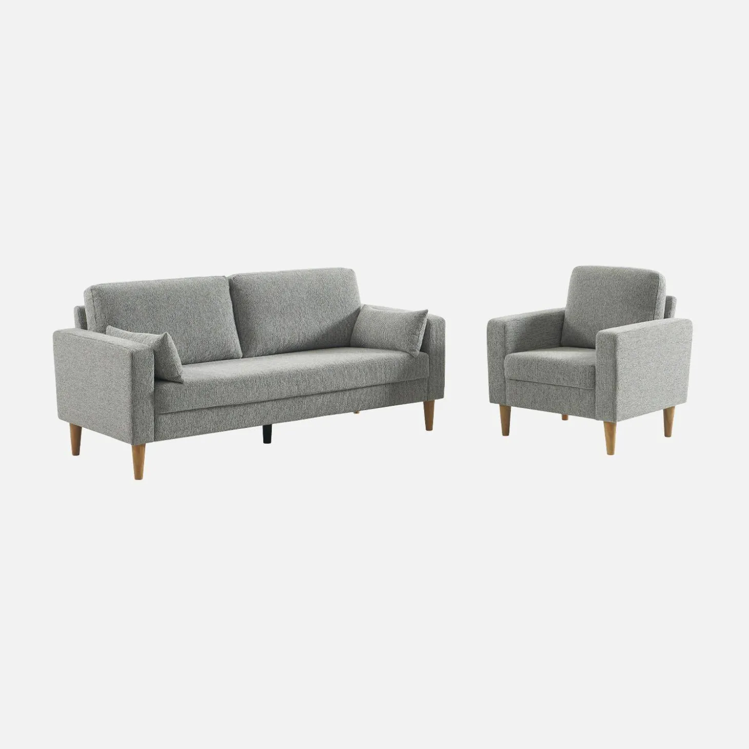 Sillón de madera de hevea y tela de chenilla