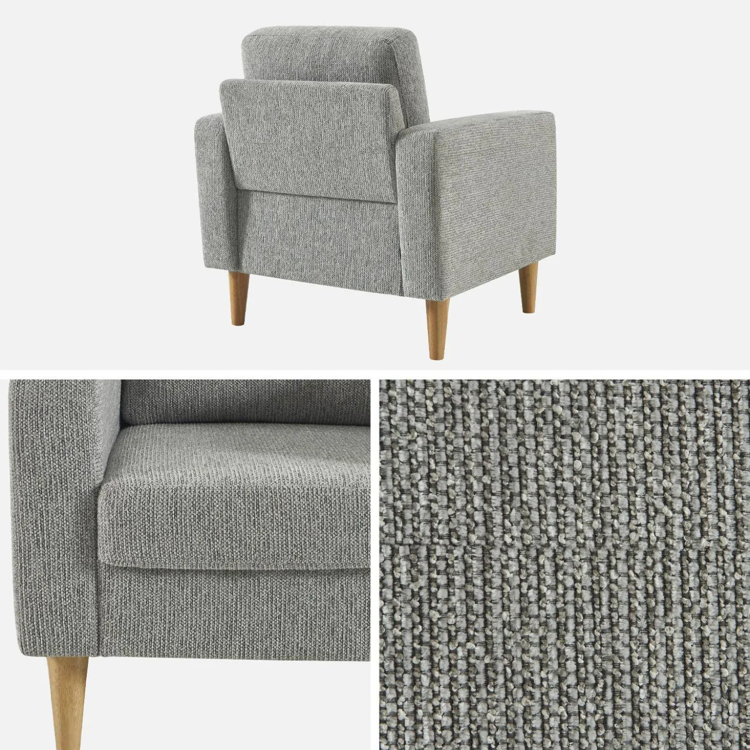 Sillón de madera de hevea y tela de chenilla