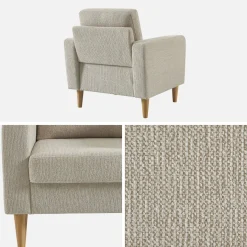 Sillón de madera de hevea y tela de chenilla