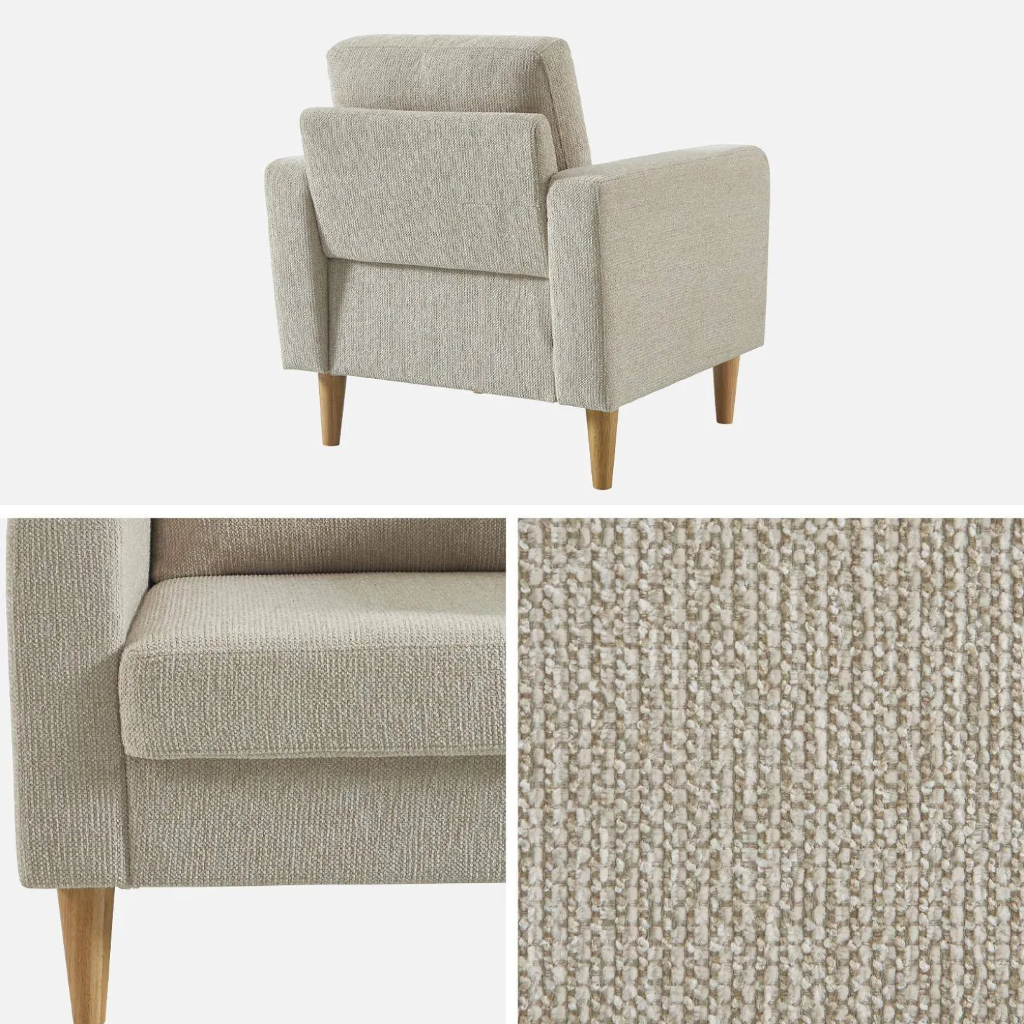 Sillón de madera de hevea y tela de chenilla