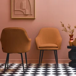 Sillón de pana con patas de metal negro mate, set de 2