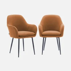 Sillón de pana con patas de metal negro mate, set de 2