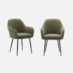 Sillón de pana con patas de metal negro mate, set de 2