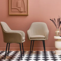 Sillón de pana con patas de metal negro mate, set de 2