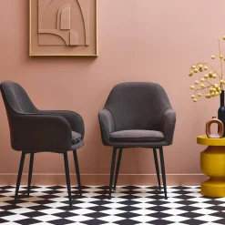 Sillón de pana con patas de metal negro mate, set de 2