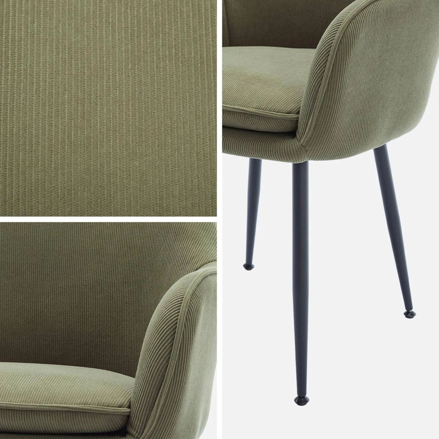 Sillón de pana con patas de metal negro mate