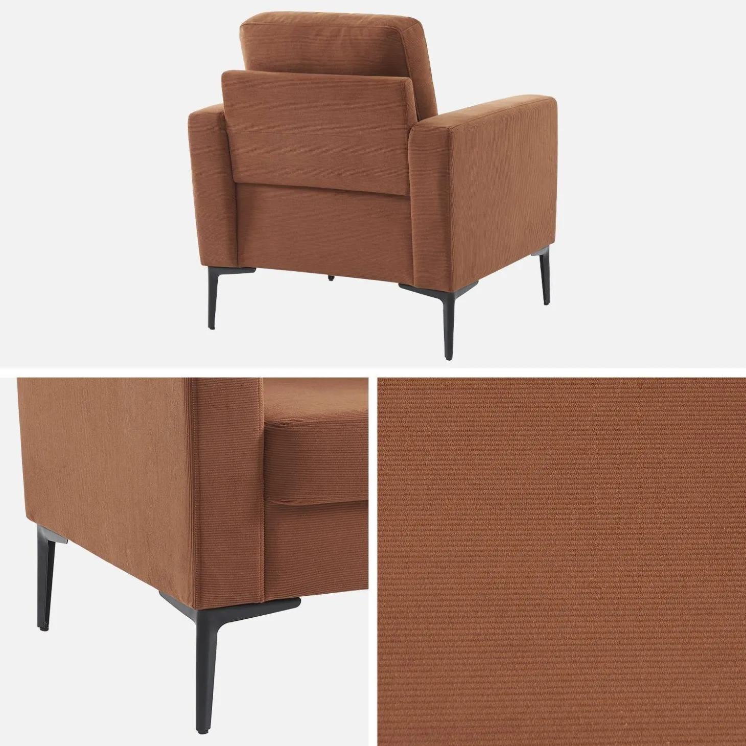 Sillón de pana y patas de metal