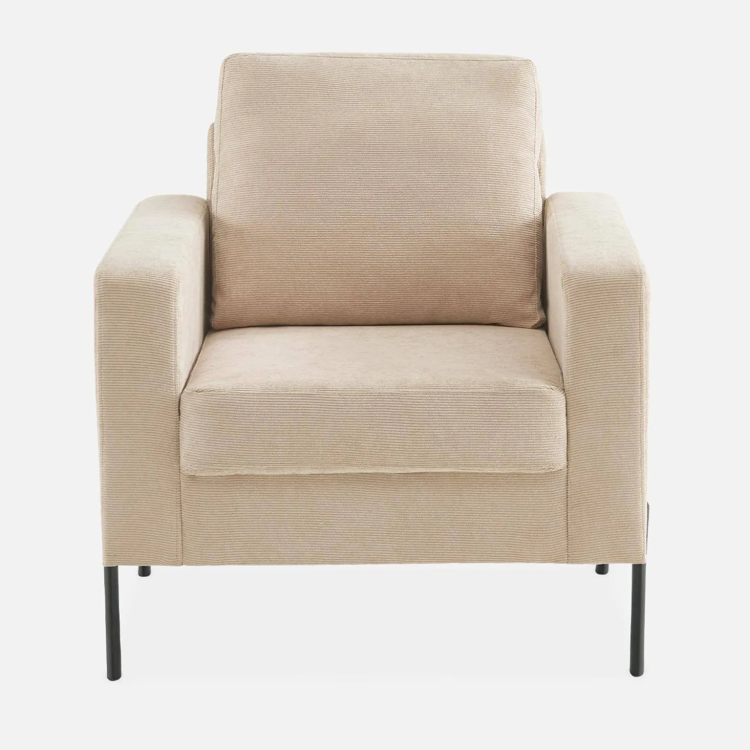 Sillón de pana y patas de metal