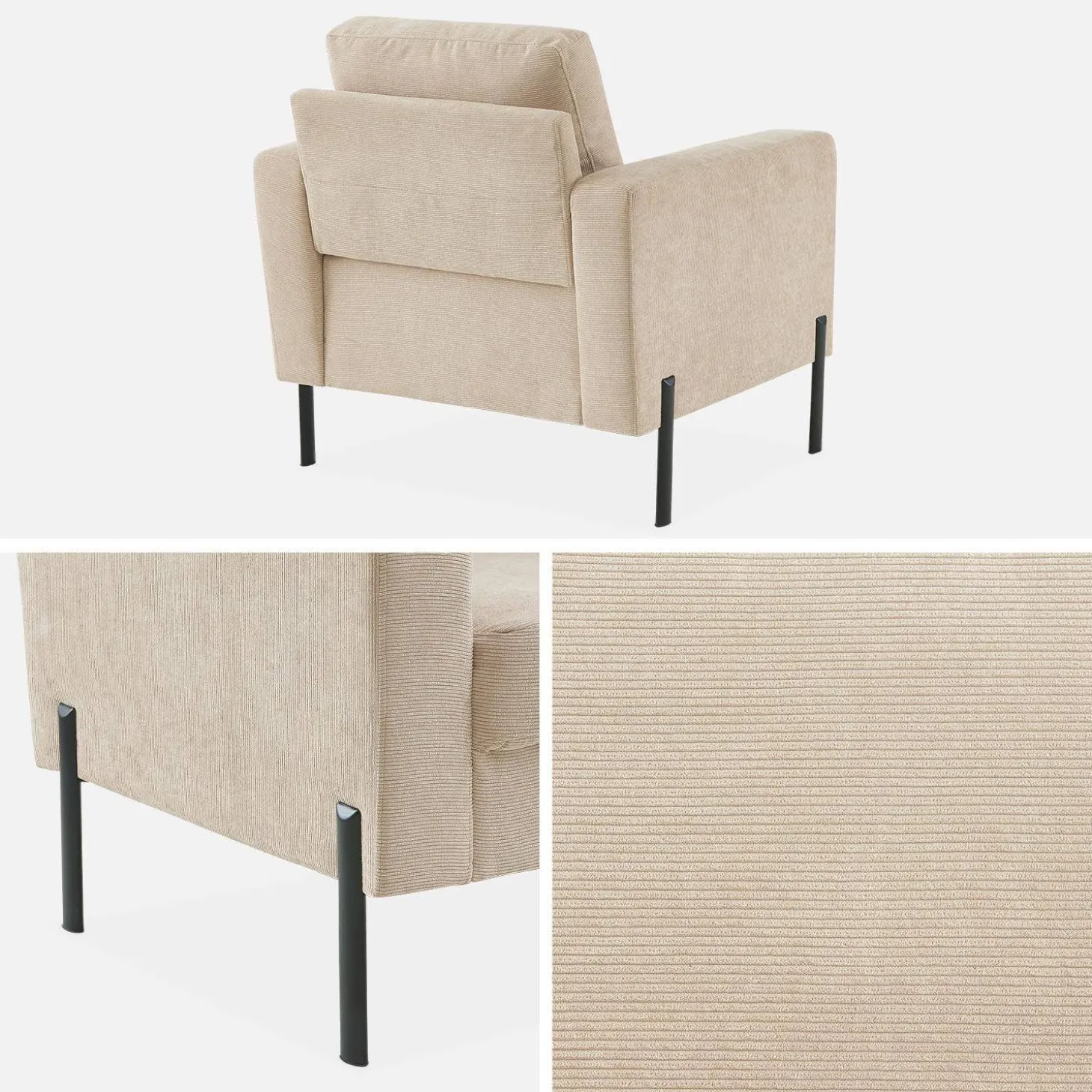 Sillón de pana y patas de metal