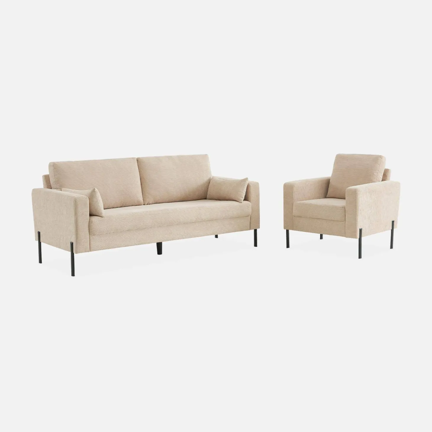 Sillón de pana y patas de metal