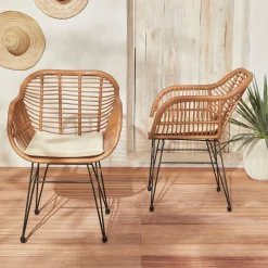 Sillón de resina de bambú y efecto metálico, set de 2