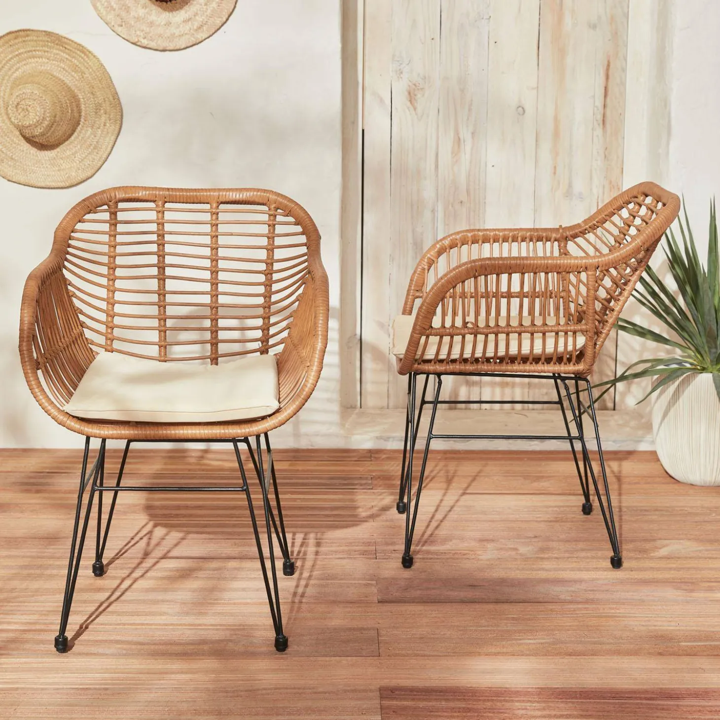 Sillón de resina de bambú y efecto metálico, set de 2