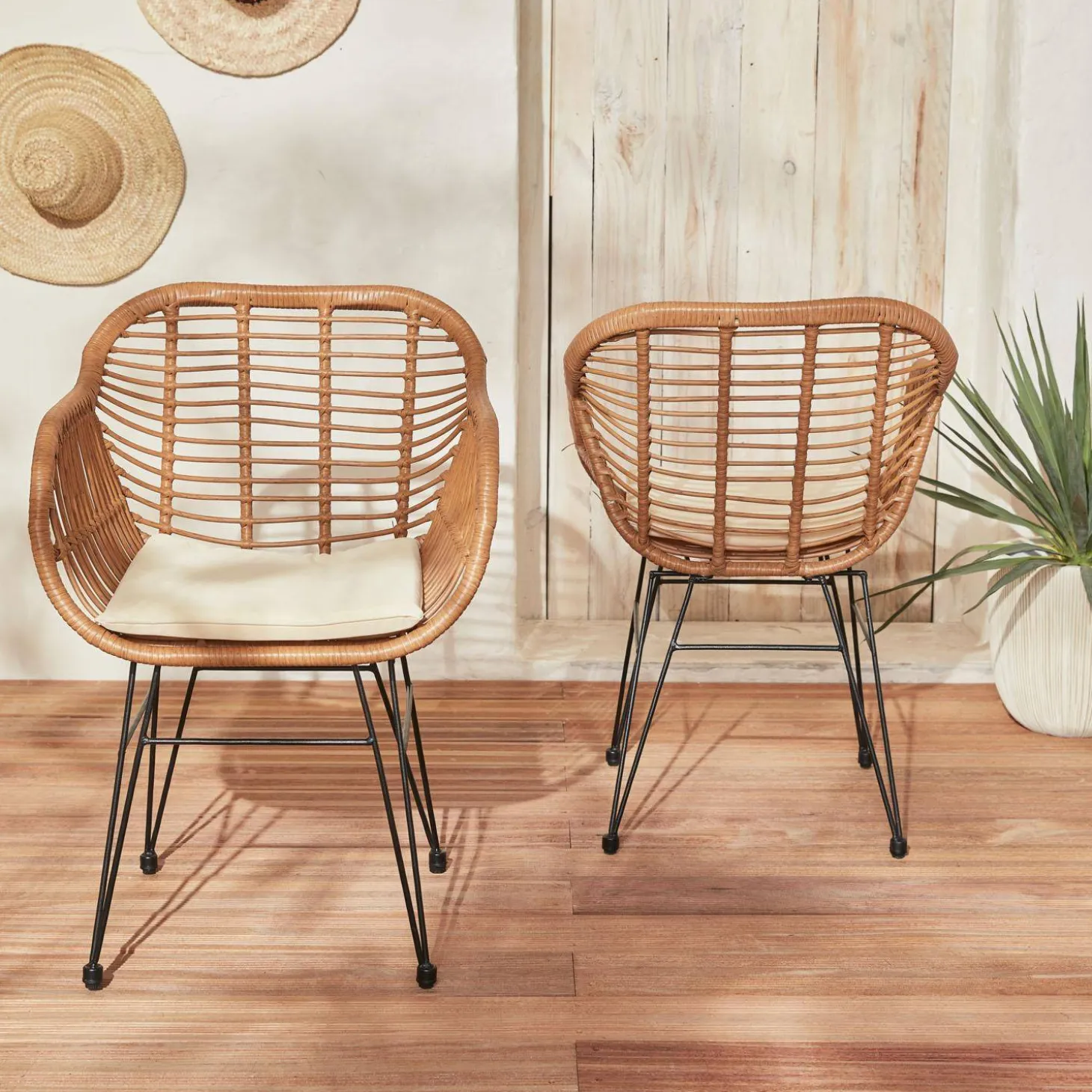 Sillón de resina de bambú y efecto metálico, set de 2