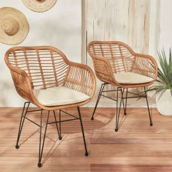 Sillón de resina de bambú y efecto metálico, set de 2