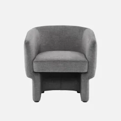 Sillón de tela con respaldo y base redondeada