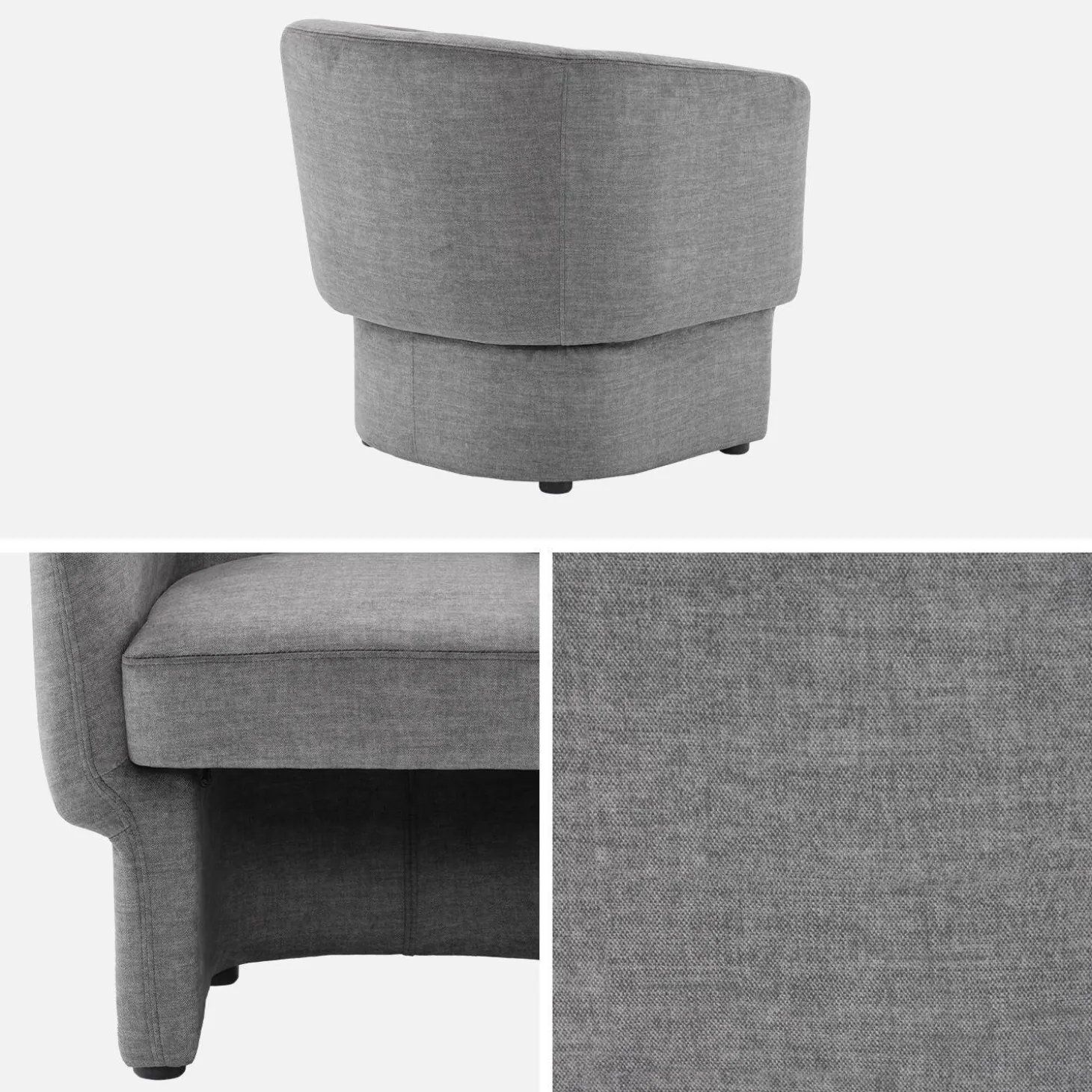 Sillón de tela con respaldo y base redondeada