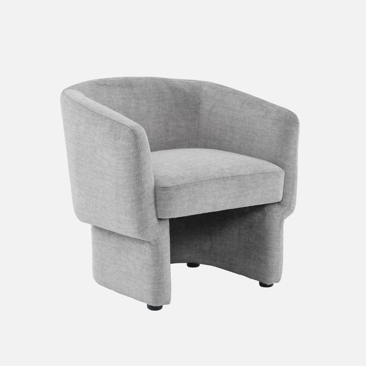 Sillón de tela con respaldo y base redondeada