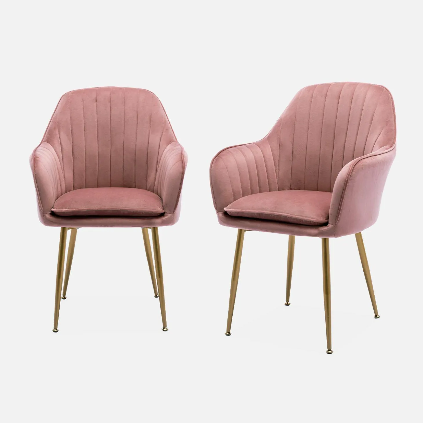 Sillón de terciopelo con patas de metal, set de 2