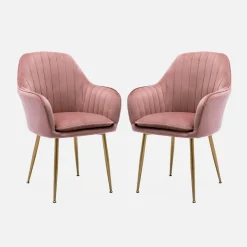 Sillón de terciopelo con patas de metal, set de 2