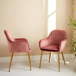 Sillón de terciopelo con patas de metal, set de 2