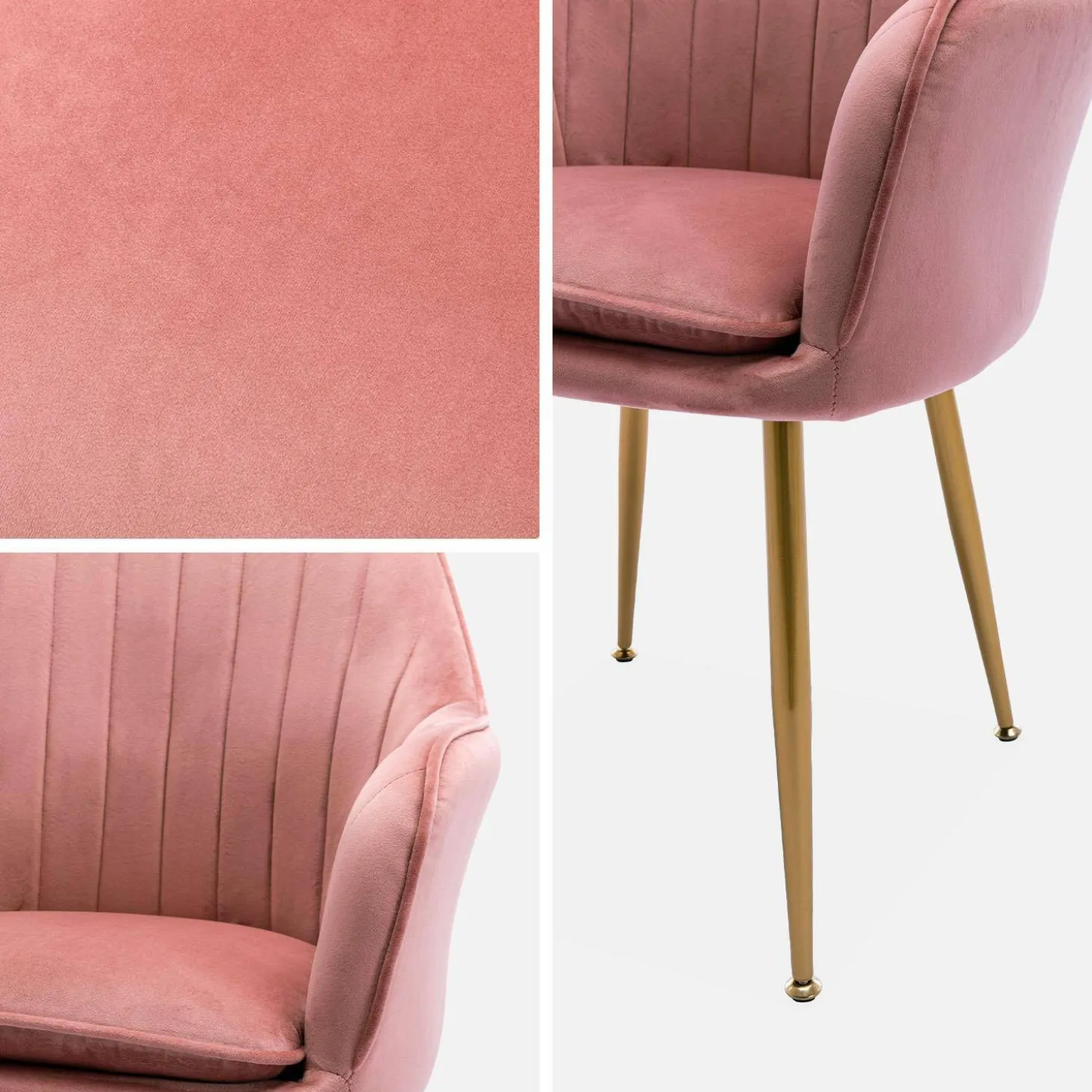 Sillón de terciopelo con patas de metal, set de 4