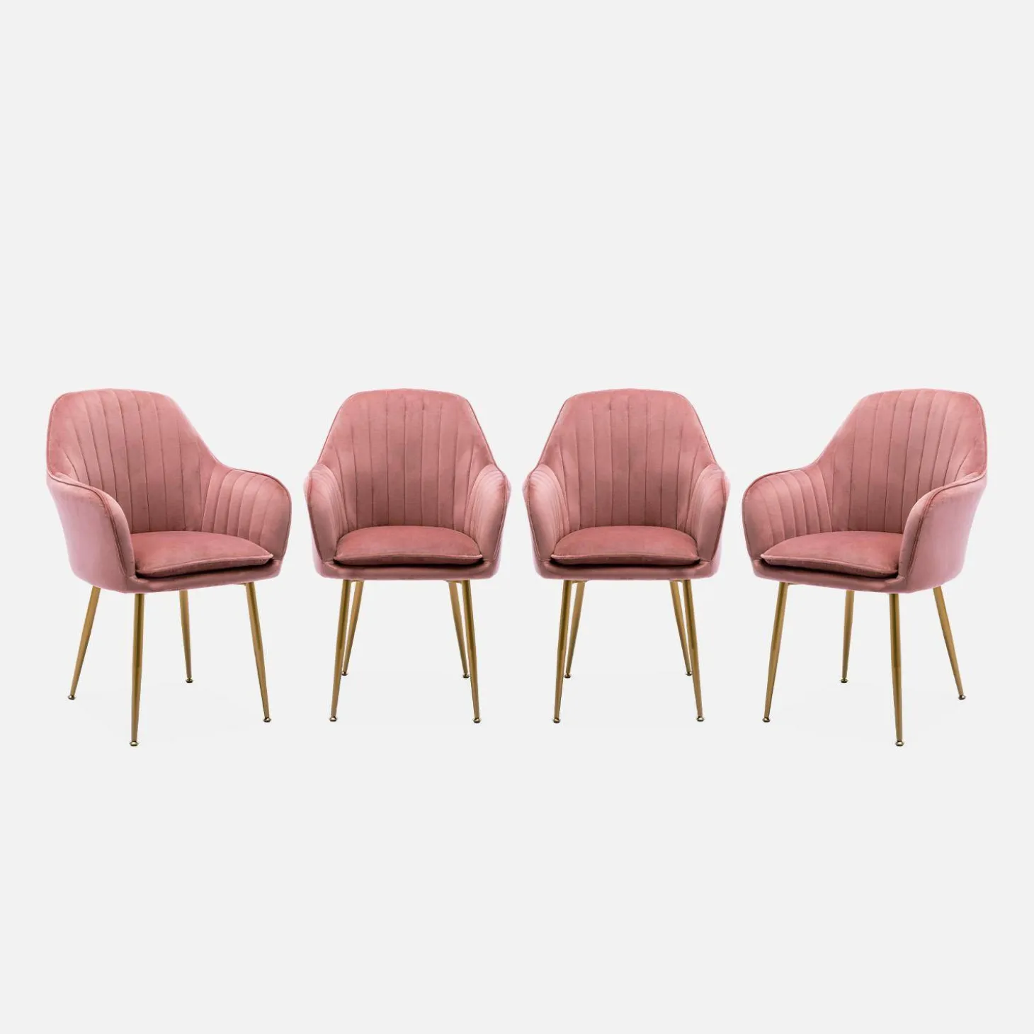 Sillón de terciopelo con patas de metal, set de 4