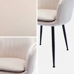 Sillón de terciopelo con patas de metal, set de 4