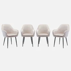 Sillón de terciopelo con patas de metal, set de 4