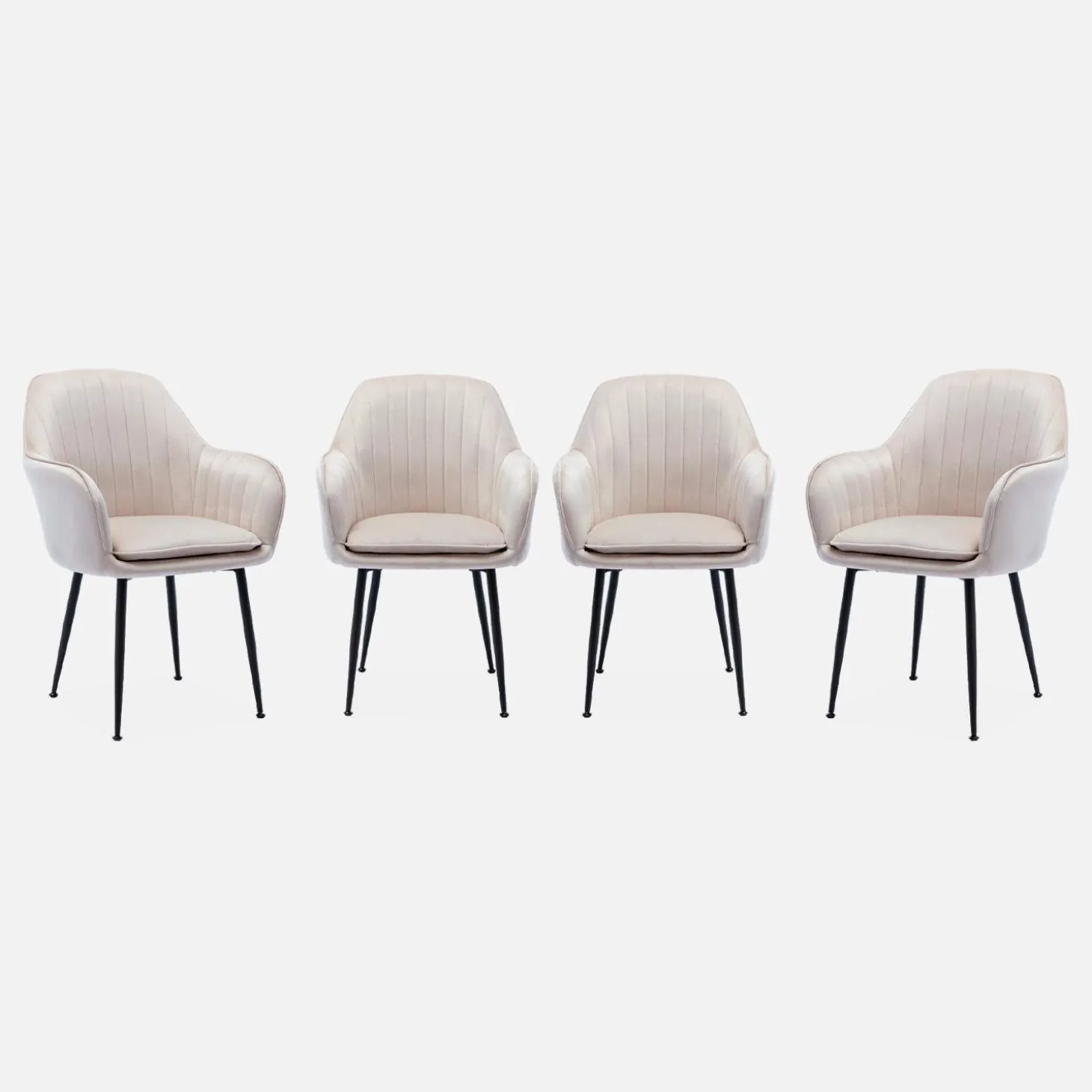 Sillón de terciopelo con patas de metal, set de 4