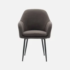 Sillón de terciopelo de canalé y patas de metal negro, set de 4