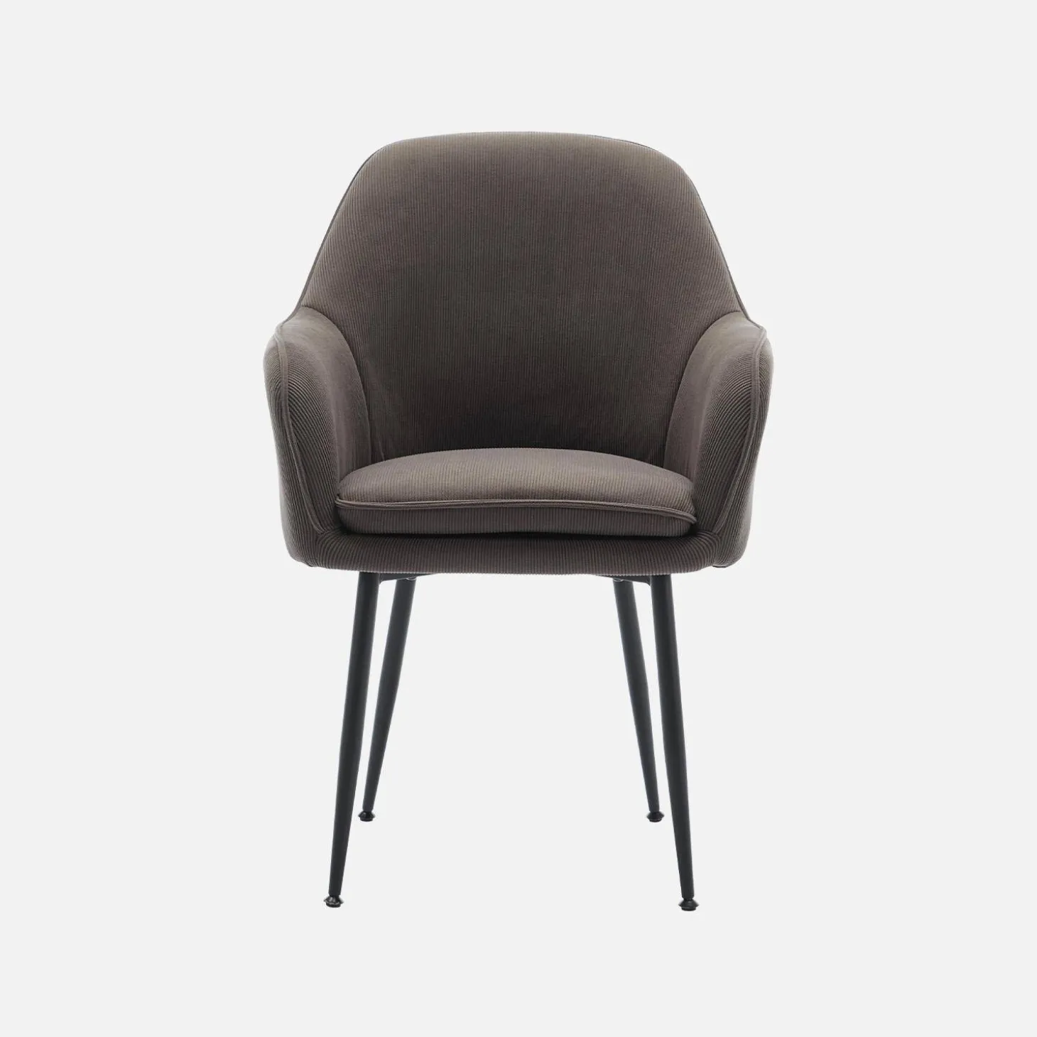 Sillón de terciopelo de canalé y patas de metal negro, set de 4