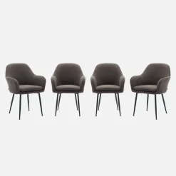 Sillón de terciopelo de canalé y patas de metal negro, set de 4