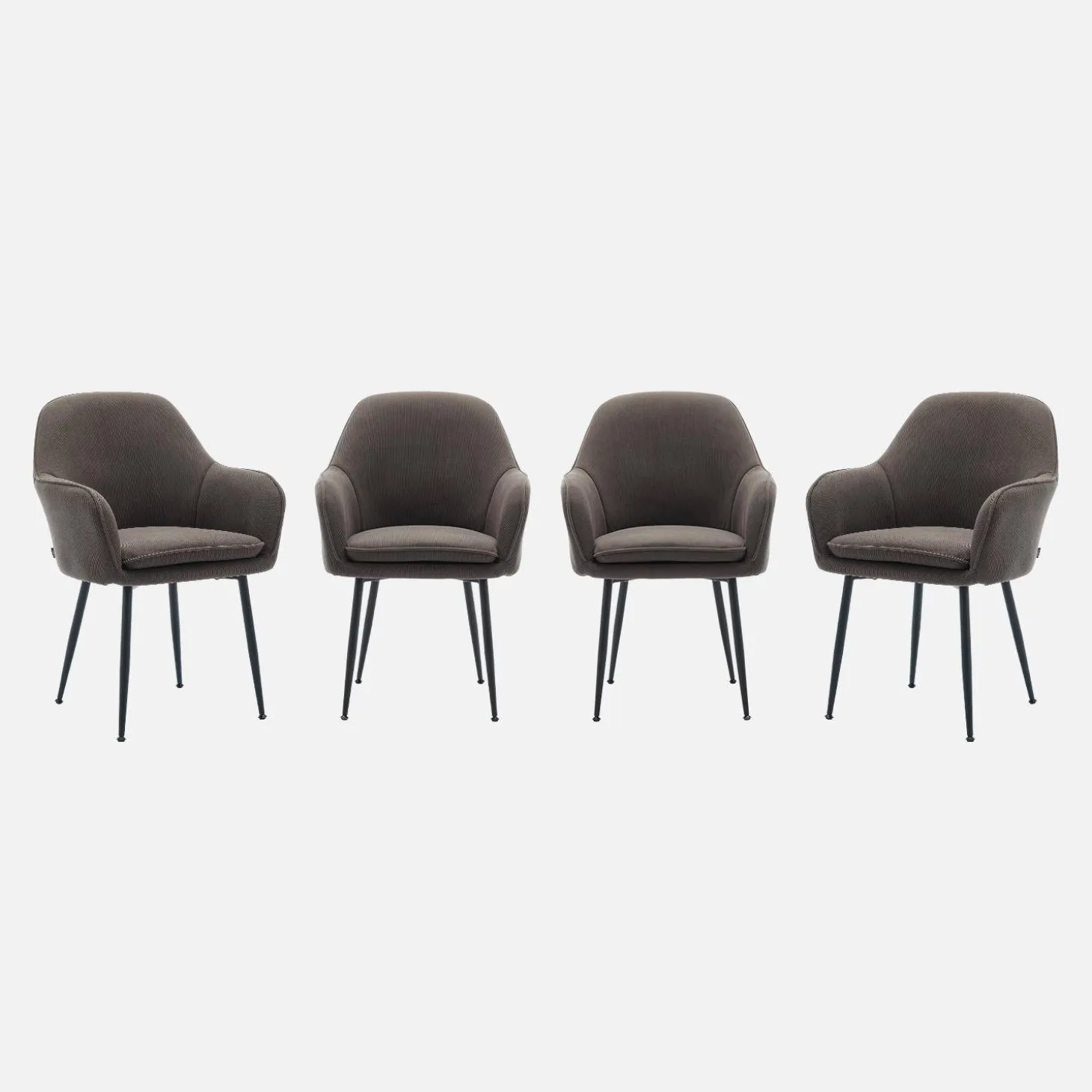 Sillón de terciopelo de canalé y patas de metal negro, set de 4