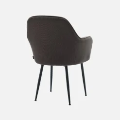 Sillón de terciopelo de canalé y patas de metal negro, set de 4