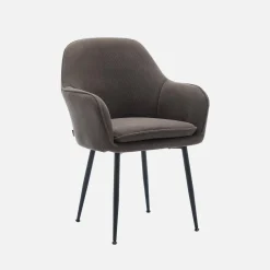 Sillón de terciopelo de canalé y patas de metal negro, set de 4