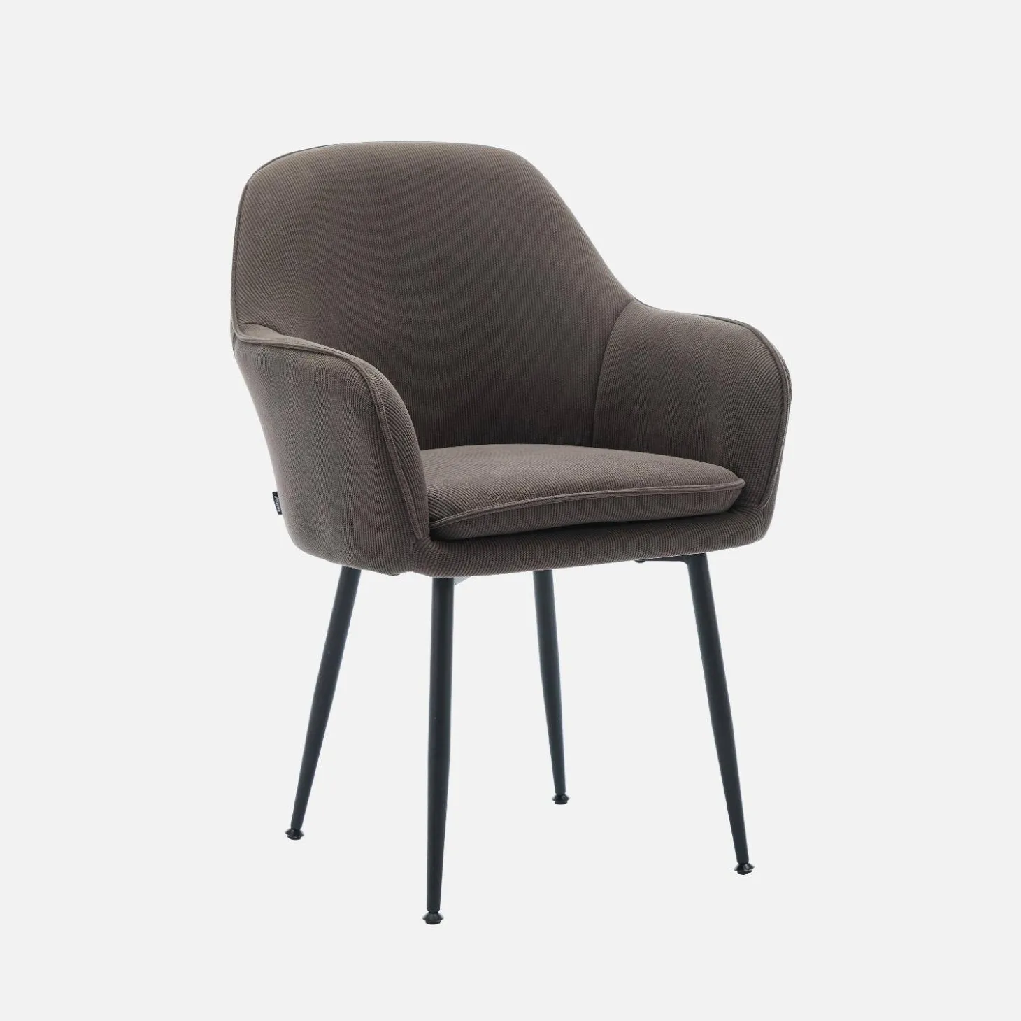 Sillón de terciopelo de canalé y patas de metal negro, set de 4