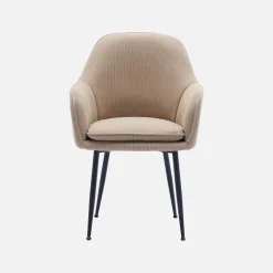 Sillón de terciopelo de canalé y patas de metal negro, set de 4