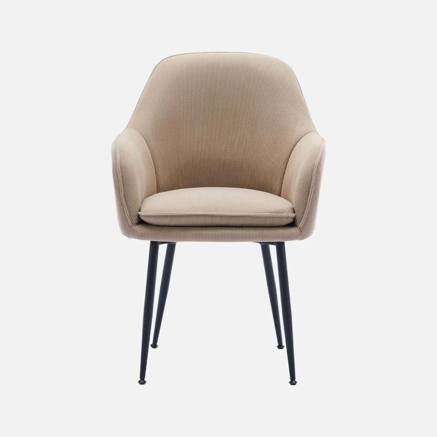 Sillón de terciopelo de canalé y patas de metal negro, set de 4