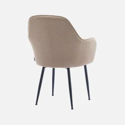 Sillón de terciopelo de canalé y patas de metal negro, set de 4