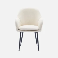 Sillón de terciopelo de canalé y patas de metal negro, set de 4