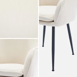Sillón de terciopelo de canalé y patas de metal negro, set de 4