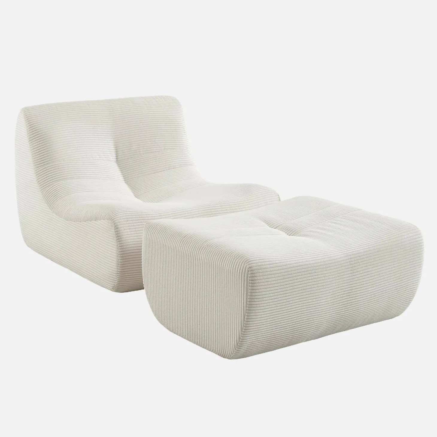 Sillón de terciopelo de pana fina con reposapiés