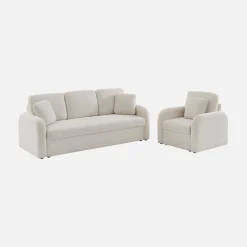Sillón en tejido borreguito blanco, líneas redondeadas