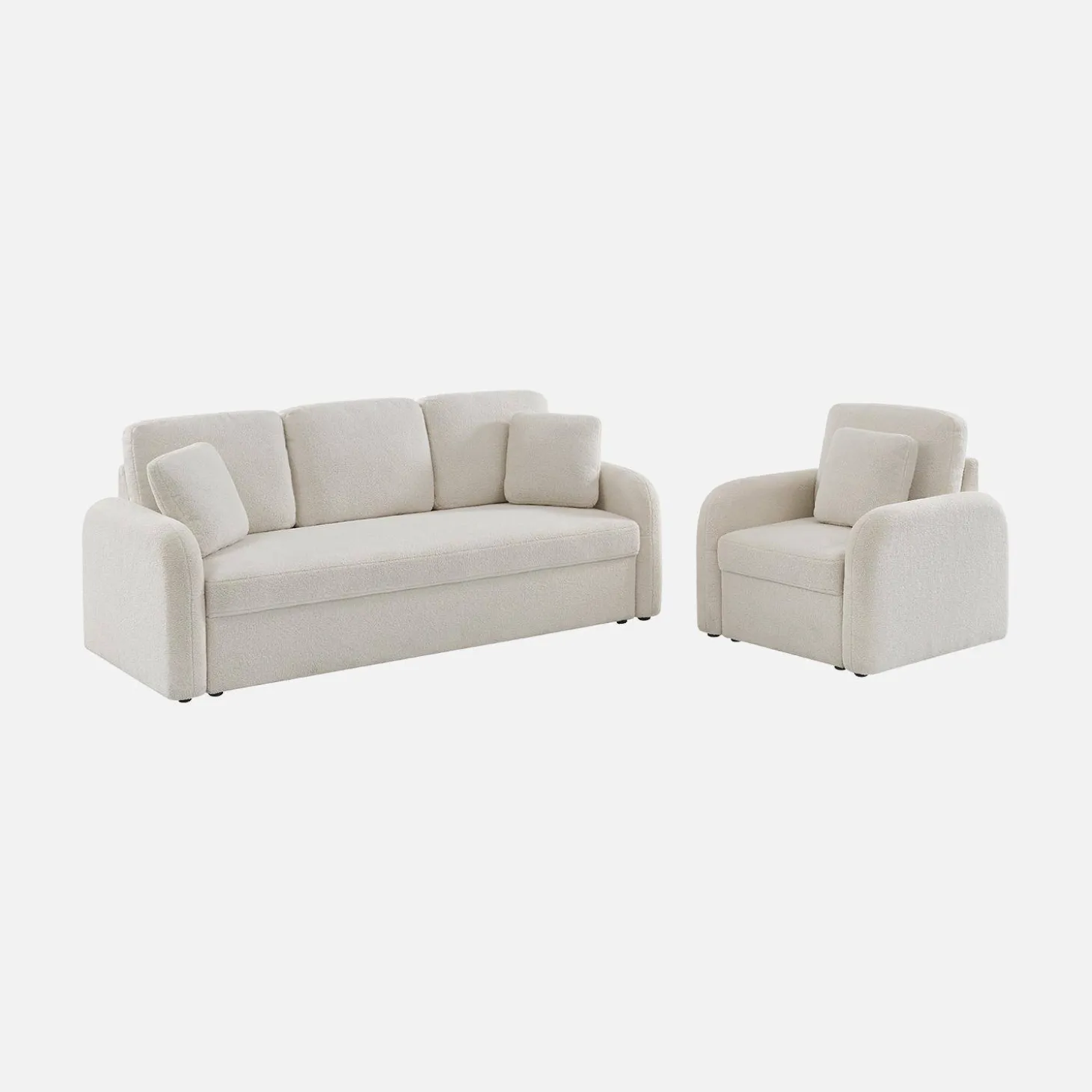 Sillón en tejido borreguito blanco, líneas redondeadas