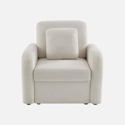 Sillón en tejido borreguito blanco, líneas redondeadas