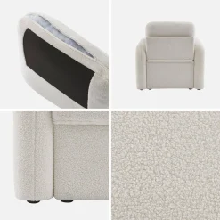 Sillón en tejido borreguito blanco, líneas redondeadas