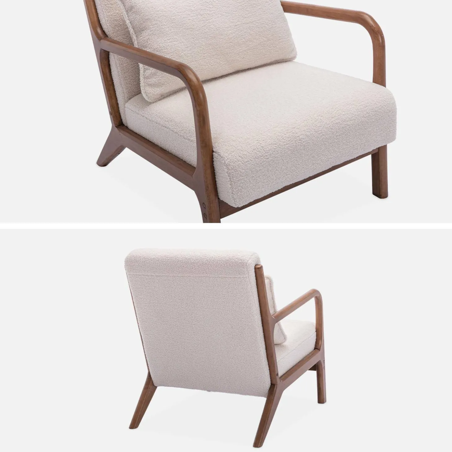 Sillón escandinavo de borreguito y madera de hevea